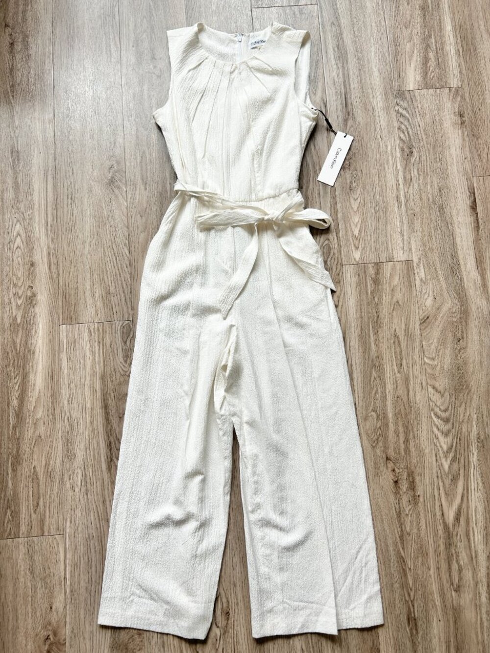 Calvin Klein Crepe Belted Wide Leg Jumpsuit in White Size 2 NWT - Picture 2 of 10